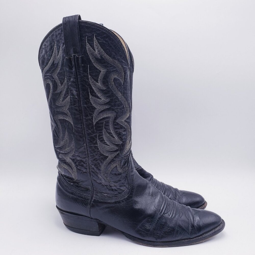 Nocona‎ Boots Black Leather Snip Toe Western Cowboy Boots Pull On Men's Size 10